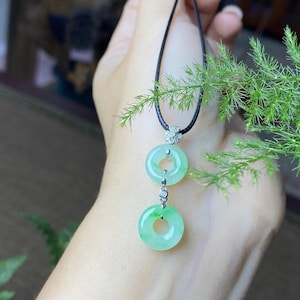 Apple Green Jade Donut Pendant - Icy Jadeite Disc Pendant - Natural Grade A - 18K White Gold