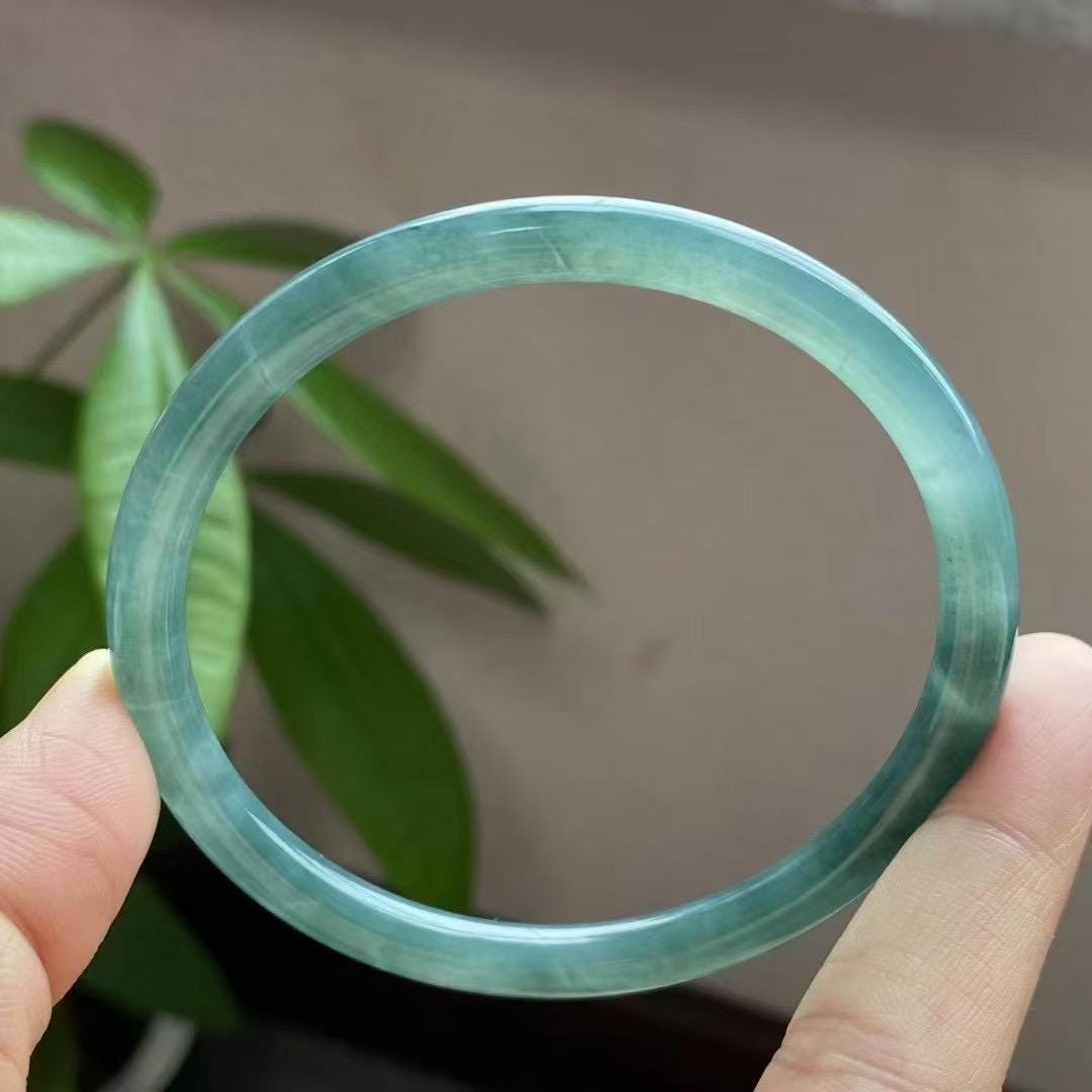 翡翠製 緑色 バングル59mm 59 mm 翡翠バングル - 天然グリーン翡翠バングル - タイプ A 翡翠