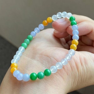 Jade bracelet / Icy green yellow lavender / jadeite bead bracelet / type A jade / bead size 5 mm /natural / certified