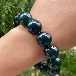 Rare 14mm Green Jade Bracelet | Natural Jadeite Beaded Bracelet | Type A Jade | Grade A Jadeite | Gemstone Bracelet | with Certificate