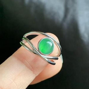 Icy Green Jade Cabochon Ring - Natural Green Jadeite Stone with 18K Solid Gold Setting - Grade A Jade Statement Ring