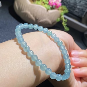 Jade Bead Bracelet | Light Bluish Green Jade | Green Jadeite Bracelet | Lucky Stone Bracelet | Healing Stone | Grade A Jadeite | Certified