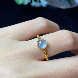 Jade ring 18K yellow gold Beautiful natural blue jadeite in 18K yellow gold setting.