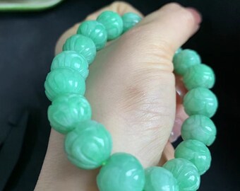 Carved Jade Bracelet | Jadeite Beaded Bracelet | Apple Green Jade | Natural Grade A Jade | Healing Stone Bracelet | Certified Jadeite
