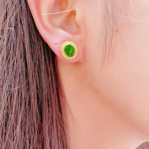 Jade Earrings - Green Jade Stud Earrings - White Jade Earrings - Type A Jade - Grade A Jadeite - 18K Yellow Gold Studs - Diamond Studs