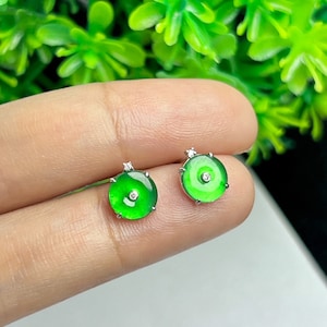 Imperial jade earrings natural jadeite donut studs icy jade 18k white gold certified