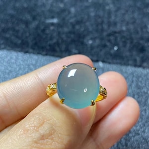 Jade ring 18K solid gold Beautiful natural blue ocean jadeite in 18K solid gold setting.