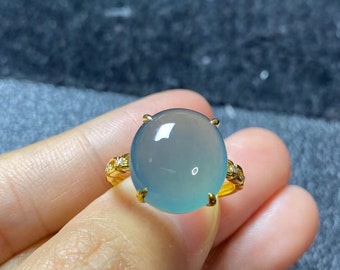 Jade Ring 18K Solid Gold Beautiful Natural Blue Ocean Jadeite in