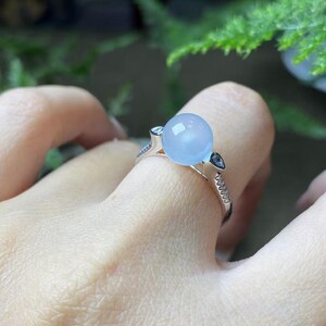 Icy White Jade Bead Ring - Natural Jadeite Ring - 18K White Gold with Natural Diamonds