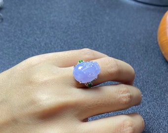 Jade Pixiu Ring | Lavendel Jade Pixiu | Lila Jade | 18K Weißgold | Natürliche Diamanten | Jade Band | Jadeit Ring | Zertifiziert | Handgemacht