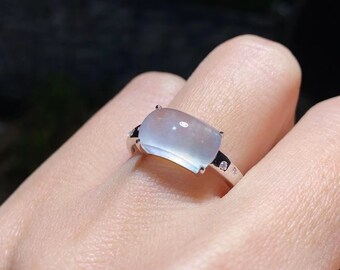 Icy Jade Ring | Icy White Jade Band | Icy Jade Baguette Ring | Natural Jade Ring | Translucent Jade Band | 18K White Gold | Certified Jade