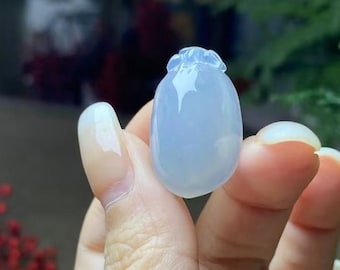 Colgante de jade con forma de melón y lavanda tenue - Jade natural tipo A - Amuleto de jadeíta de grado A de color violeta claro