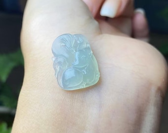 Carved Fox Jade Pendant - Natural Pale Green Jadeite - Icy Jade Charm - Type A Jadeite