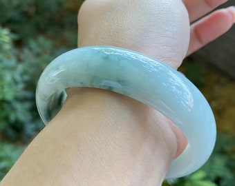 52 mm 認定タイプ A 100%天然グリーン/ホワイトスクエアジェダイト翡翠