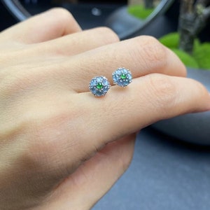 Light Blue and Imperial Green Jade Earrings - 18k White Gold with Natural Jadeite Studs