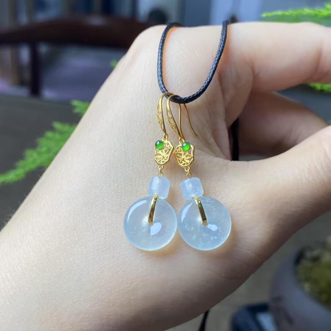 Orecchini A Borchie In Giada Verde E Cristallo, Placcato Oro 18K – Stile Minimal Bohemien Dream Shop - Foto 2
