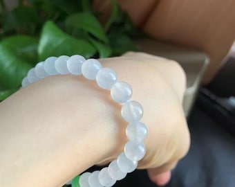 Armband med isvitt jadeitpärlor | Naturlig jade av typ A