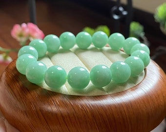 Apple Green Jade Bracelet - Natural Jadeite Bead Bracelet - Gemstone Bracelet
