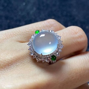 Icy Jadeite Ring, 18K Solid Gold Setting, Size 6.5
