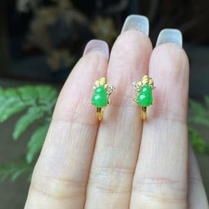 Apple Green Jade Earrings - Natural Green Jadeite Earrings - Grade A Jade- 18K Solid Gold