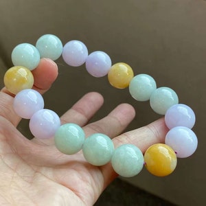 Jade bracelet / green lavender yellow  / jadeite bead bracelet / type A jade / bead size 13.5 mm /natural / certified