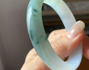 52 mm 認定タイプ A 100%天然グリーン/ホワイトスクエアジェダイト翡翠