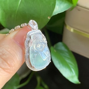 Jade Buddha Pendant | Icy Jade Pendant | White Jadeite Buddha | Icy Jade Necklace | Diamond Pendant | 18K White Gold Pendant | Gold Buddha