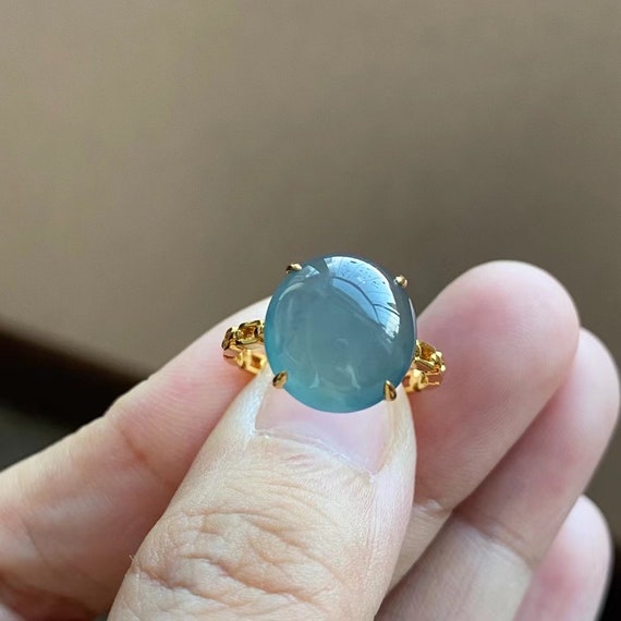 Blue Jade Ring | Jadeite Band | 18K Yellow Gold | Chain Link Ring 