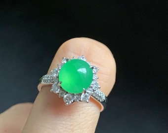 Jade Diamond Ring | Grade A Green Jadeite | 18K White Gold | Natural Diamonds | Translucent Green Jade | Certified