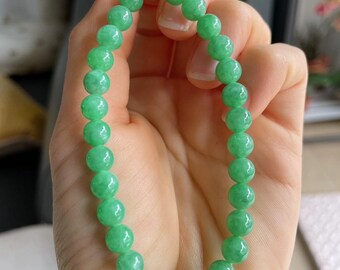 Apple Green Jade Bead Bracelet | Rare Green Jadeite Beaded Bracelet | Grade A Certified Jade
