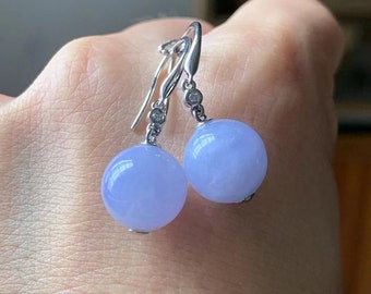 Lavender jade bead earrings natural type a purple jadeite 18k white gold rare vibrant lavender jade certified