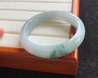 52 mm 認定タイプ A 100%天然グリーン/ホワイトスクエアジェダイト翡翠