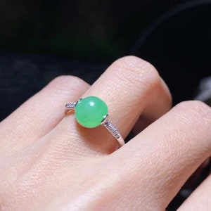 Apple Green Jade Ring | Green Jadeite Ring | Jade Band | Jadeite Cabochon Ring | Rare Jadeite | 18K White Gold | Natural Diamonds