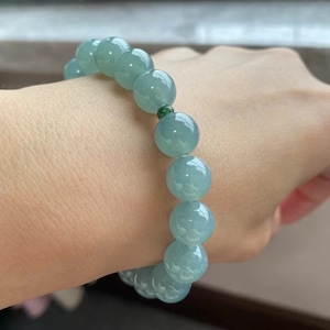 Jade Bead Bracelet | 10 MM | Light Green Bluish Jadeite | Natural Jade | Grade A Jadeite | Gemstone Beaded Bracelet | Lucky Jade | Certified