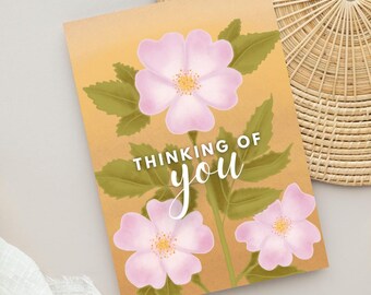 Thinking of You Card With Floral & Decorative Elements and Gold Type - Etsy