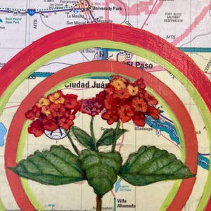 Rood Texas Lantana-bloemen abstract schilderij | Kaartkunst Texas, Mexico | 5 x 7 inch