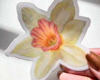 Painted Yellow Daffodil Waterproof Sticker | 3x3 inches