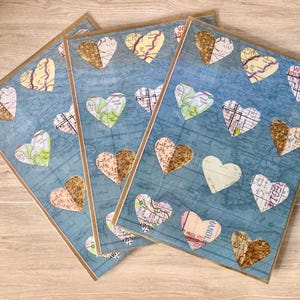 Papieren kaart hartpatroon collage wenskaart | Blanco binnenkant | 5 x 7 inch