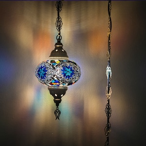 Turkish Pendant Lamp, Turkish Ceiling Lamp, 1 Globe Mosaic Hanging Lamp, Moroccan Chandeliers,  Turkish Lighting, 160 inch Extra Chain