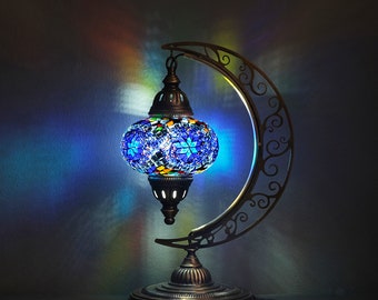 Mosaic Moon Lamp: Turkish Standing Lantern, Ottoman Decor