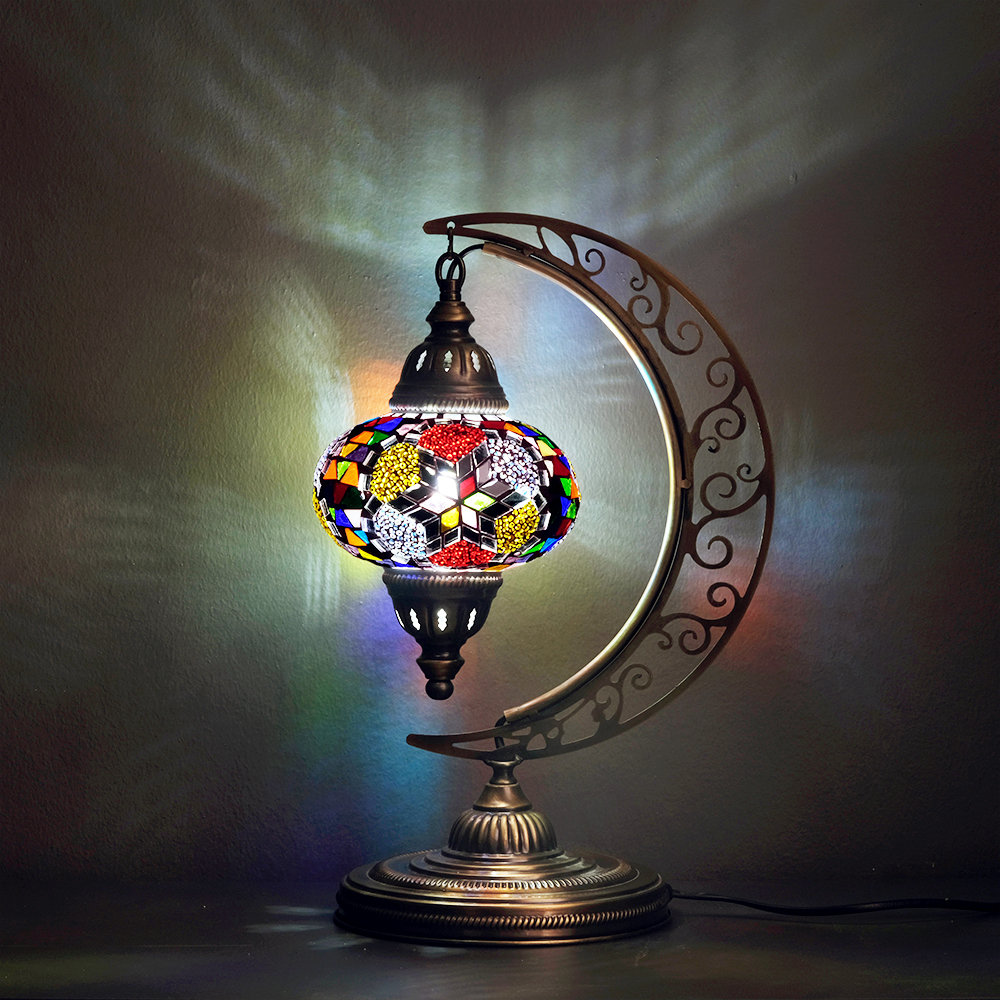 Mosaic Moon Lamp: Turkish Standing Lantern, Bohemian Decor