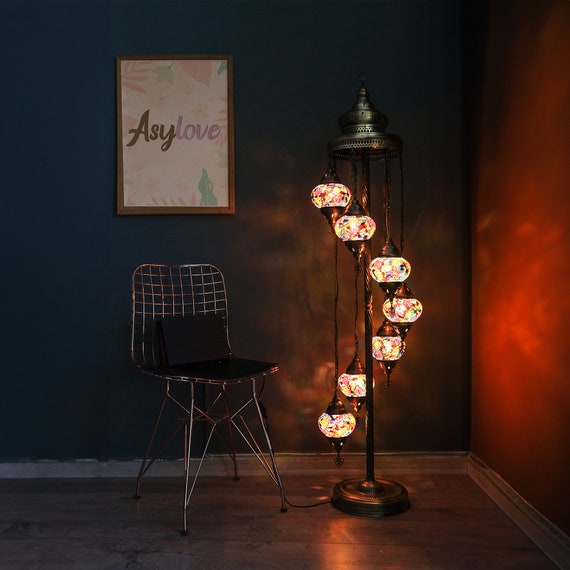 7 Globe Turkish Mosaic Floor Lamp: Blue Moroccan Home Decor