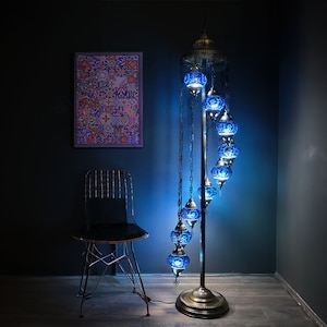 Mosaic Floor Lamp, Turkish Lamp,  Moroccan 9 Globe Mosaic Lamp, Turkish Floor Lamp,  Brwblack Special Design, Authentic Lighting