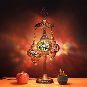 Customize Turkish Lamp, 3 Globe Mosaic Lamp, Moroccan Standing Lighting, Authentic Home Decorration, Turkish Lighting, Brwblack Design