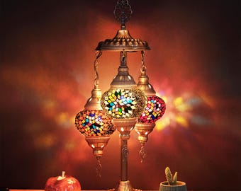 Customize Turkish Lamp, 3 Globe Mosaic Lamp, Moroccan Standing Lighting, Authentic Home Decorration, Turkish Lighting, Brwblack Design