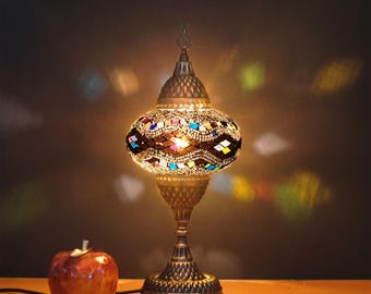 Turkish Mosaic Table Lamp: Bohemian Bedside Lighting, 17 Inches