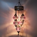 5 Globe Turkish Mosaic Chandelier: Bohemian Hanging Lamp