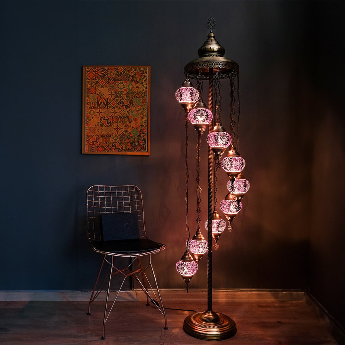 (Purple) Turkish Mosaic Floor Lamp, Turkish Lamp, Moroccan 9 Globe Mosaic Lamp, Turkish Floor Lamp, Brwblack Special Design, Authentic Lighting - Etsy