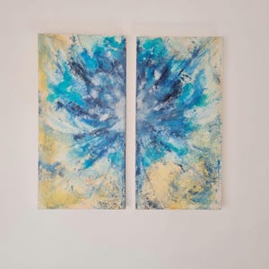 Gate to blue dreams, An original single edition diptych painting in contemporary abstract style, inspired from the astral plane and the Soul