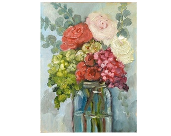 Roses Pivoines Peinture Peinture originale Peinture à l’huile abstraite Fleurs abstraites Art Pivoines Impasto Peinture